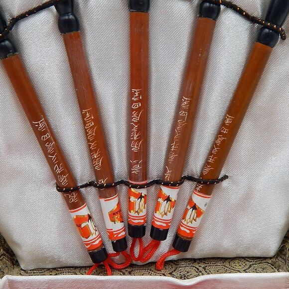 Asian Japanese Sumi E Calligraphy Set Box Drawing Brushes Inkstone Stone Seal - Picture 3 of 14